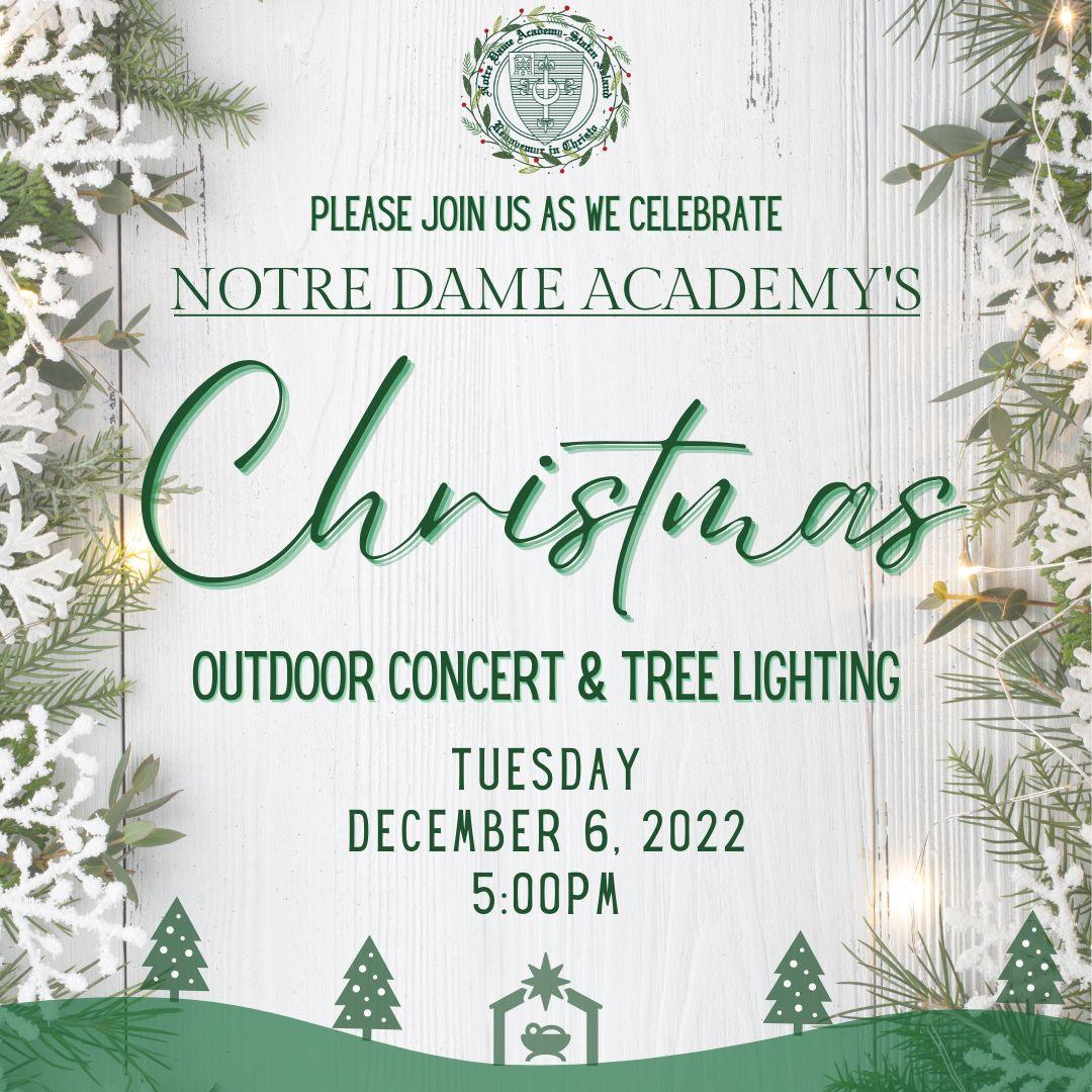 Join us December 6th at 5:00PM for our annual Christmas tree lighting and outdoor concert!