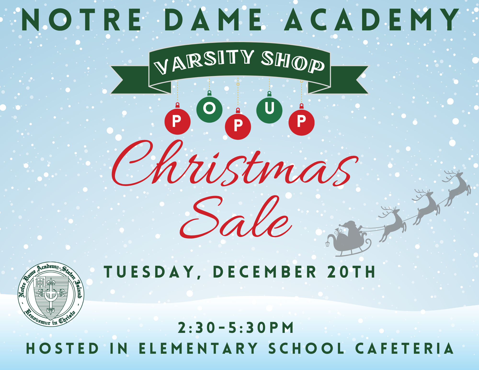 CHRISTMAS SALE - TUESDAY DECEMBER 20TH - 2:30-5:30PM IN THE ELEMENTARY SCHOOL CAFETERIA